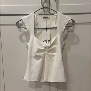Zara NWT Rouched Knit White Top / size M